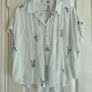 Jane and Delancey White Paris Sites Shirt size Large